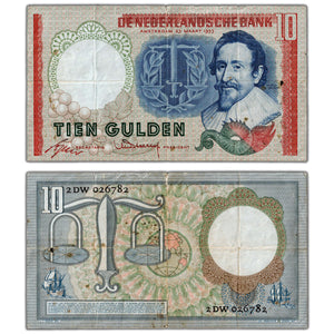 SOLD Netherlands 1953 10 Ten Gulden Note P #85 - Circulated (rust, small hole)