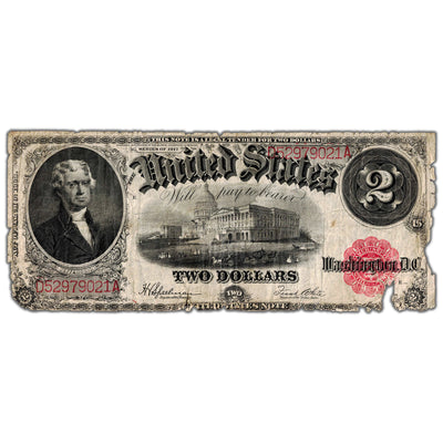 United States 1917 $2 Two Dollars Legal Tender Note - Damaged
