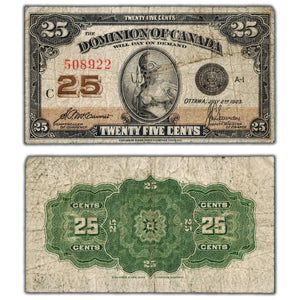 SOLD 25 Cents 1923 Dominion of Canada Shinplaster Note DC-24c - VG (pinholes)