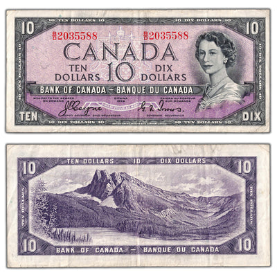 $10 1954 Bank of Canada Note Devil Face B/D Prefix BC-32a - VF