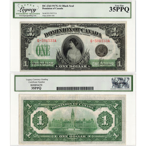 SOLD $1 1917 Dominion of Canada Note Saunders Seal Only Series G DC-23d - Legacy VF-35 PPQ