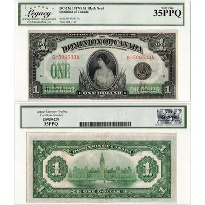 SOLD $1 1917 Dominion of Canada Note Saunders Seal Only Series G DC-23d - Legacy VF-35 PPQ
