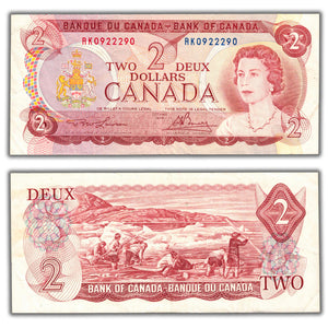 SOLD $2 1974 Bank of Canada Note RK Prefix BC-47a - 3 Digit Radar - VF