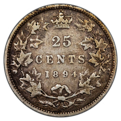 SOLD Canada 1894 25 Cents Quarter Silver Coin - Fine