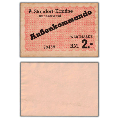 SOLD Germany 1944 WWII Buchenwald 2 Reichsmark Concentration Camp Note