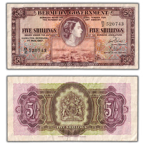 SOLD Bermuda 1957 5 Five Shillings Note P #18b - VF