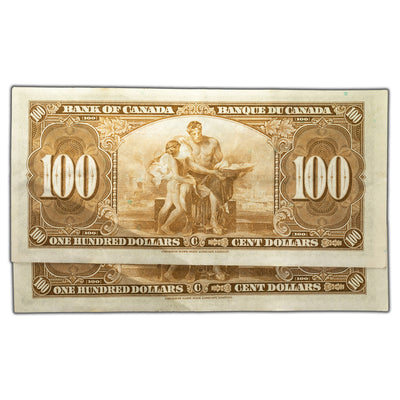 SOLD $100 1937 Bank of Canada Note Gordon-Towers BC-27b - 2 Consecutive - VF/EF