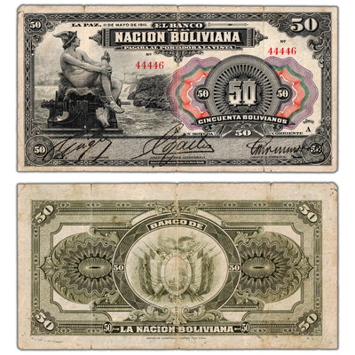 SOLD Bolivia 1911 (1929) 50 Bolivianos Note P #116a - Pinholes/Minor Tears