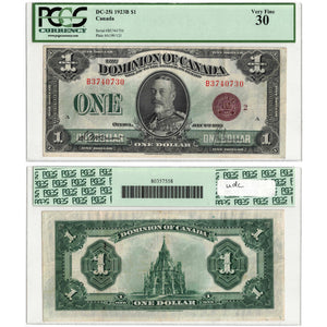 SOLD $1 1923 Dominion of Canada Note Bronze Seal Series B DC-25i - PCGS VF-30