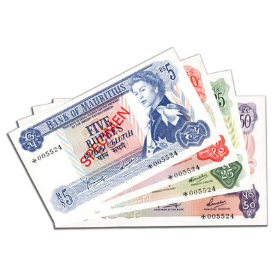 Mauritius 1979 4-Note Matched Serial Specimen Set