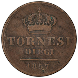Italian States Naples 1857 10 Tornesi Coin KM #369