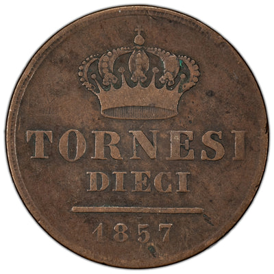 Italian States Naples 1857 10 Tornesi Coin KM #369
