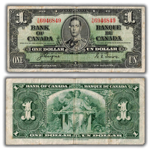 SOLD $1 1937 Bank of Canada Note Coyne-Towers T/N Prefix BC-21d - Light Staining