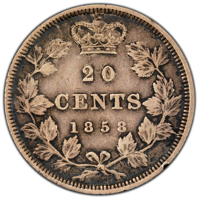 Canada 1858 Plain 5 20 Cents Coin First Year of Issue! - Very Fine