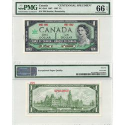 $1 1967 Bank of Canada Note Centennial Specimen BC-45aS - PMG Gem UNC-66 EPQ