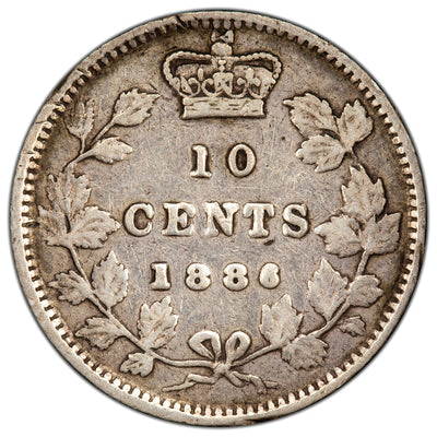 Canada 1886 Small 6 Obverse #5 10 Cents Dime Silver Coin - Fine +