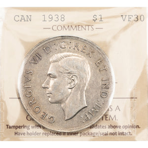 SOLD Canada 1938 $1 Silver Dollar Coin - ICCS VF-30