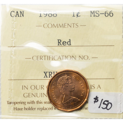 SOLD Canada 1988 1 Small Cent Coin - ICCS MS-66 Red