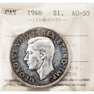 Canada 1946 $1 Silver Dollar Coin - ICCS AU-55
