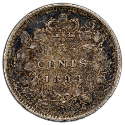 Canada 1893 5 Five Cents Silver Coin - VF-20