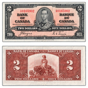 SOLD $2 1937 Bank of Canada Note Coyne-Towers C/R Prefix BC-22c - VF/EF