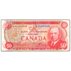 $50 1975 Bank of Canada Note *HC Replacement Prefix BC-51aA - Staple Hole