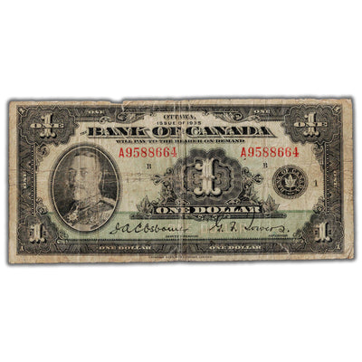 $1 1935 Bank of Canada Note English Text BC-1 - VG/F