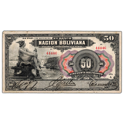 SOLD Bolivia 1911 (1929) 50 Bolivianos Note P #116a - Pinholes/Minor Tears