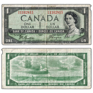 SOLD $1 1954 Bank of Canada Note Devil Face R/A Prefix BC-29b - Missing Small Piece