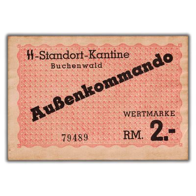 SOLD Germany 1944 WWII Buchenwald 2 Reichsmark Concentration Camp Note