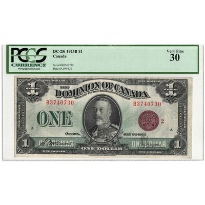 SOLD $1 1923 Dominion of Canada Note Bronze Seal Series B DC-25i - PCGS VF-30