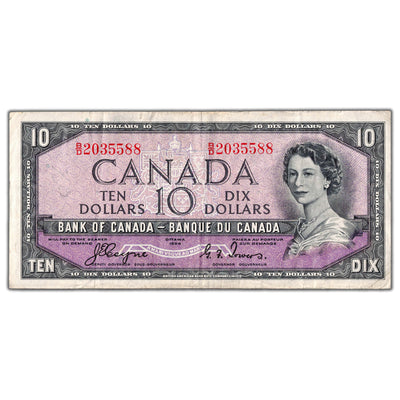 $10 1954 Bank of Canada Note Devil Face B/D Prefix BC-32a - VF