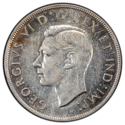 Canada 1945 Double HP 5/5 $1 Silver Dollar Coin - Almost Uncirculated