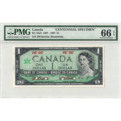 $1 1967 Bank of Canada Note Centennial Specimen BC-45aS - PMG Gem UNC-66 EPQ