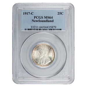 SOLD Newfoundland 1917-c 25 Cents Silver Coin - PCGS MS-64