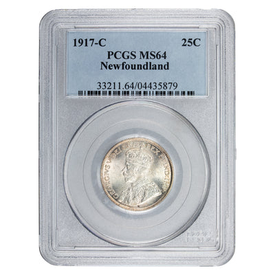 SOLD Newfoundland 1917-c 25 Cents Silver Coin - PCGS MS-64