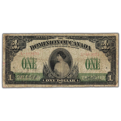 SOLD $1 1917 Dominion of Canada Note No Seal Series L DC-23a-ii