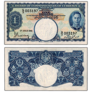 SOLD Malaya 1941 $1 One Dollar Note P #11 - AU/UNC