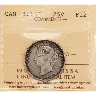 Canada 1881-H 25 Cents Quarter Silver Coin - ICCS F-12