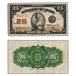 SOLD 25 Cents 1923 Dominion of Canada Note Shinplaster Hyndman DC-24b - Tear