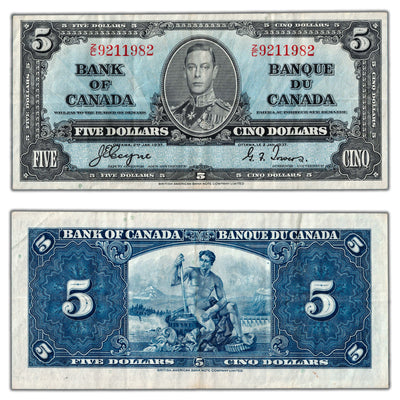 $5 1937 Bank of Canada Note Coyne-Towers Z/C Prefix BC-23c - VF