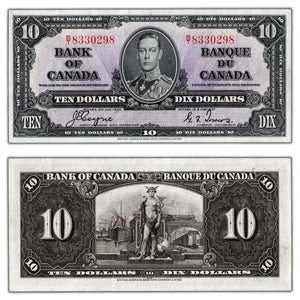 SOLD $10 1937 Bank of Canada Note Coyne-Towers B/T Prefix BC-24c - AU