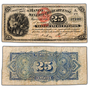 Mexico El Banco Minero Chihuahuense 1880 25 Centavos Note P #S172c - Fine