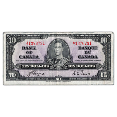 $10 1937 Bank of Canada Note Coyne-Towers A/T Prefix BC-24c - VF