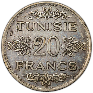 SOLD Tunisia AH 1353 (1935) 20 Francs Silver Coin - Cleaned