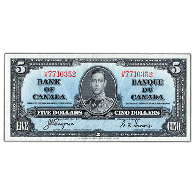 SOLD $5 1937 Bank of Canada Note Coyne-Towers H/S Prefix BC-23c - EF/AU