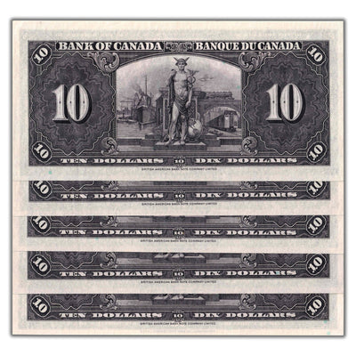 SOLD $10 1937 Bank of Canada Note K/D Prefix BC-24b - 5 Consecutive