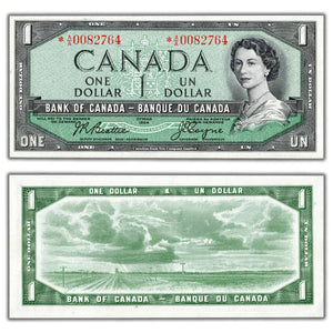 SOLD $1 1954 Bank of Canada Note Beattie-Coyne *A/A Replacement Prefix BC-37aA - AU