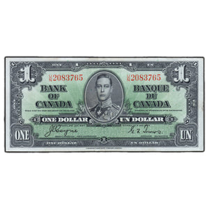 SOLD $1 1937 Bank of Canada Note Coyne-Towers U/N Prefix BC-21d - EF
