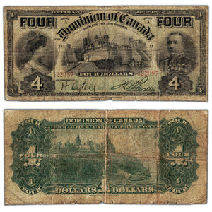 SOLD $4 1902 Dominion of Canada Note "FOUR" at Top DC-17b - Circulated